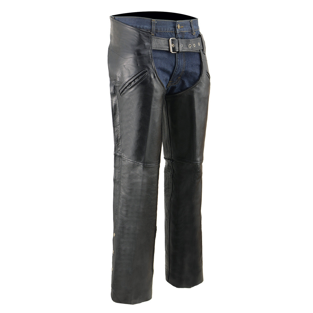 Milwaukee Leather Chaps for Men's Black Premium Leather - Slash Pockets Mesh Lined Motorcycle Riders Chap - LKM5710