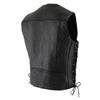 Milwaukee Leather ML1369 Men's Black Naked Leather Side Lace Motorcycle Rider Vest w/ Buffalo Nickel Snaps Closure