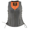 Milwaukee Leather MLL4532 Women's Black Cool-Tec Leather Open Neck Side Lace Stitching Detail Motorcycle Rider Vest