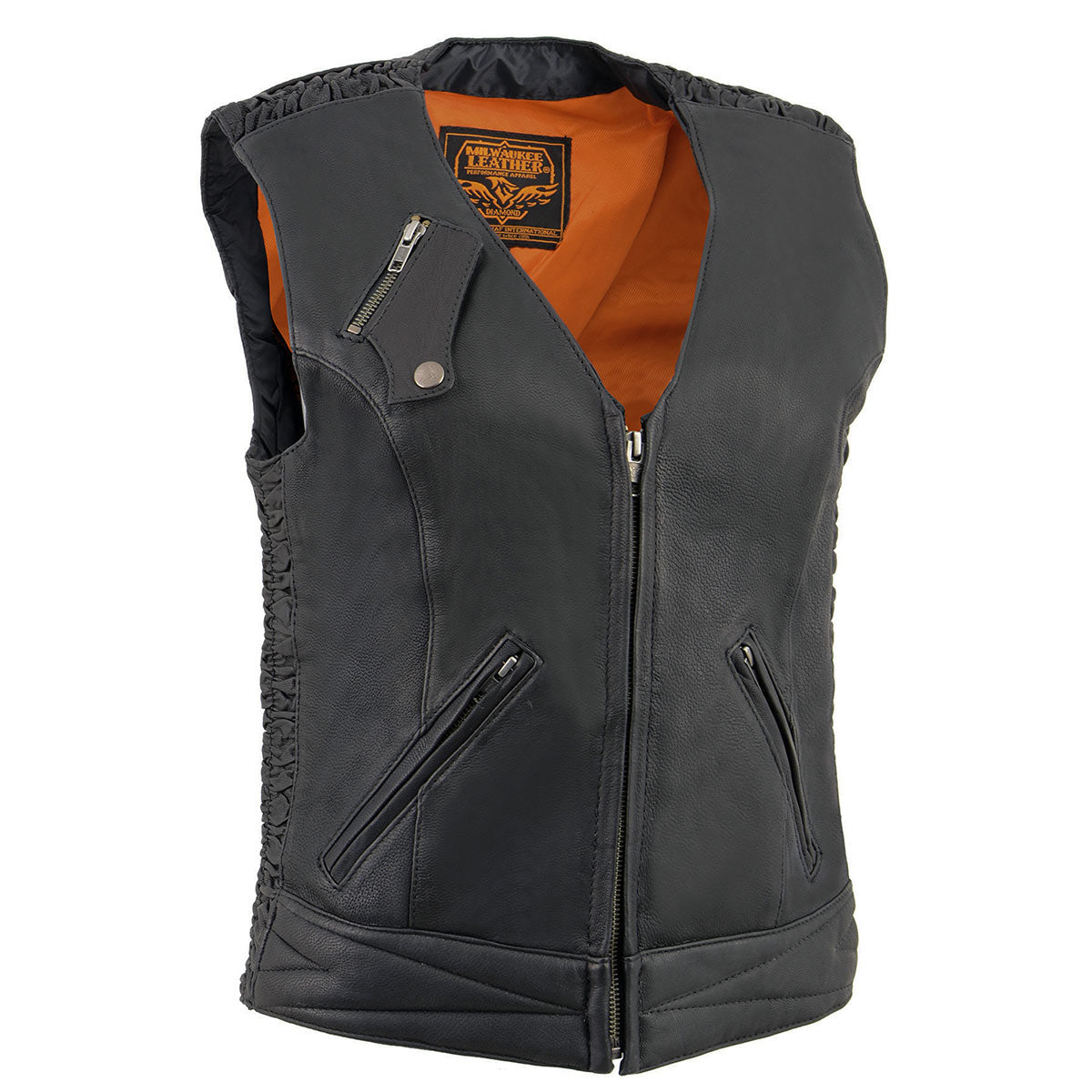 Milwaukee Leather MLL4571 Ladies 'Crinkled' Black Lightweight Leather Vest