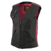 Milwaukee Leather MLL4571 Ladies 'Crinkled' Black and Pink Lightweight Leather Vest