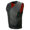 Milwaukee Leather MLM3503 Men's 'Pursuit' Black Premium Naked Goat Leather V Neck Club Style Motorcycle Rider Vest