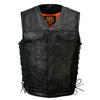 Milwaukee Leather MLM3504 Men's Black 'Pursuit' V Neck Club Style Motorcycle Leather Vest with Adjustable Side Laces