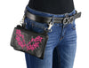 Milwaukee Leather MP8853 Women's 'Flower' Black and Pink Leather Multi Pocket Belt Bag