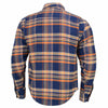 Milwaukee Leather MPM1656 Blue and Orange Flannel Biker Shirt for Men with CE Armor - Reinforced w/ Aramid Fiber