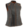 Milwaukee Leather MLL4507 Women's Black Leather Orange Accented Laser Cut Vented Scuba Style Motorcycle Rider Vest