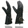 Milwaukee Leather Men's Gauntlet Motorcycle Hand Gloves-Black Leather Thermal Lined with Conchos on Cuff- SH238