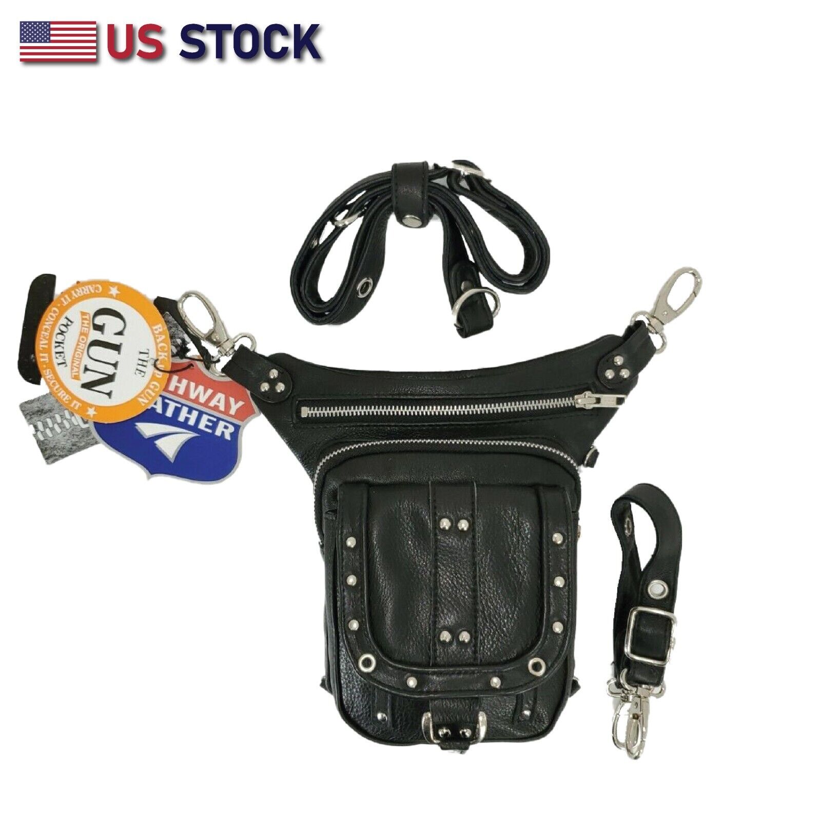 bikersgearonline Ladies Leather Multi Pocket Belt Bag, Loop Bag, Shoulder  Bag W/Gun Holster New