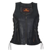 Hot Leathers VSL1013 Ladies Black Leather Side Lace Zip-Up Vest