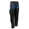 Milwaukee Leather SH1116 Women's Classic Braided & Fringed Black Leather Motorcycle Chaps w/ Turq Rose Embroidery