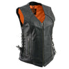 Milwaukee Leather MLL4504 Women's Black Leather Classic V-Neck Riveted Details Motorcycle Rider Vest with Side Lace