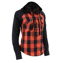 NexGen MNG21602 Women's Casual Black and Red Long Sleeve Cotton Flannel Shirt with Hoodie