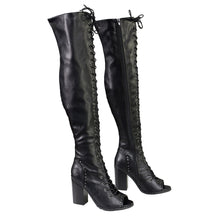 Milwaukee Performance MBL9421 Women's Black Lace-Up Knee-High Boots with Open Toe