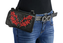 Milwaukee Leather MP8853 Women's 'Flower' Black and Red Leather Multi Pocket Belt Bag