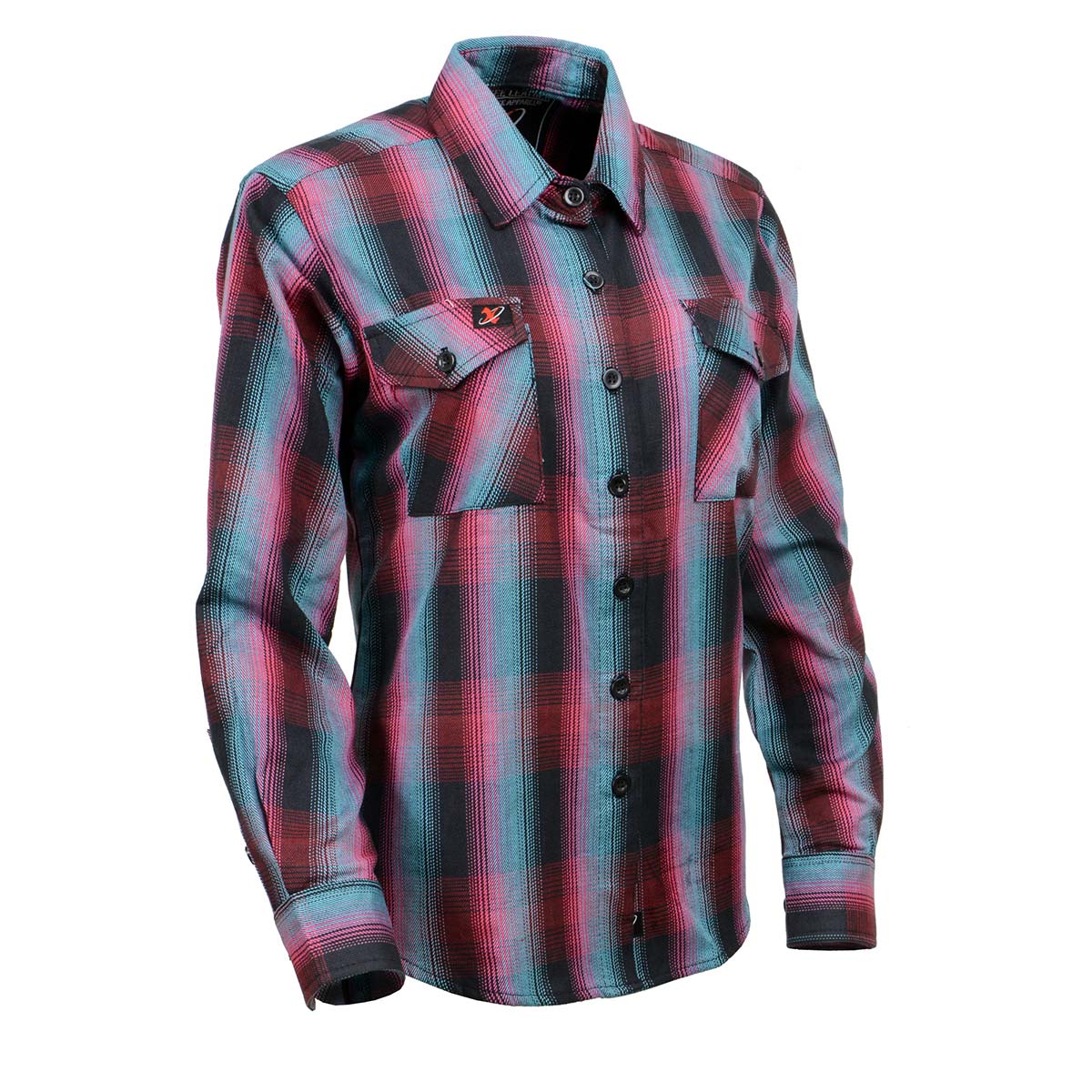 Milwaukee Leather MNG21612 Women's Black and Pink with Blue Long Sleeve Cotton Flannel Shirt