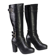 Milwaukee Leather MBL9422 Women's Tall Black Studded Strap Boots with Platform Heel