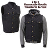 Xelement XS13051 Men's Black Denim Club Style '2-in-1' Motorcycle Vest w/ Removable Hoodie