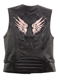 Milwaukee Leather XS1293 Ladies ‘Winged’ Black and Pink Studded Leather Vest