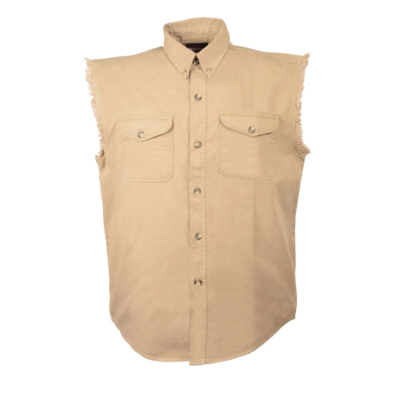 Men's Beige Lightweight Sleeveless Denim Shirt - HighwayLeather