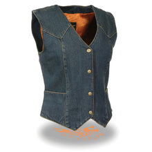 Ladies Plain Side 3 Snap Front Denim Vest - HighwayLeather