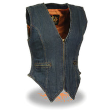 Ladies Zipper Front Denim Vest w/ Side Stretch - HighwayLeather