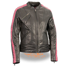 Ladies Lightweight Black Racer Jacket w/ Crinkled Arm Detailing - HighwayLeather