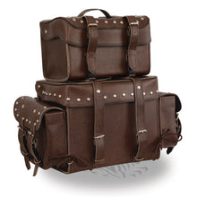 Large Antique Brown Four Piece Studded PVC Touring Pack w/ Barrel Bag (18X16X9) - HighwayLeather