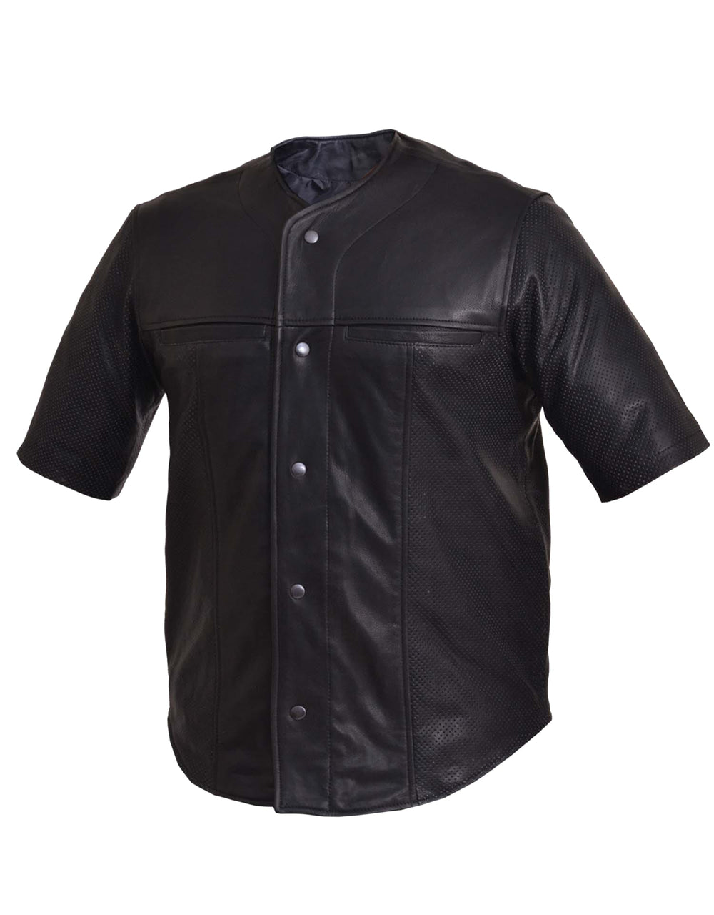 Men's Leather Perforated Half Sleeve Baseball Shirt