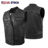 MEN BLACK CROSS STITCH VEST BUFFALO LEATHER HL11693SPT - HighwayLeather