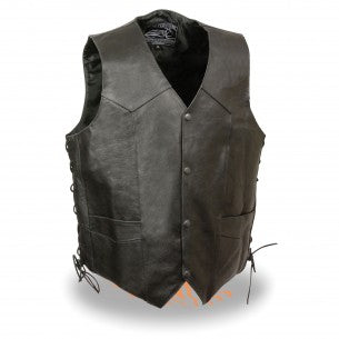 Men's Side Lace Leather Vest w/ Indian Head - HighwayLeather