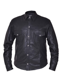 Men's Premium Lightweight Leather Motorcycle Shirt with Buffalo Nickle Snaps