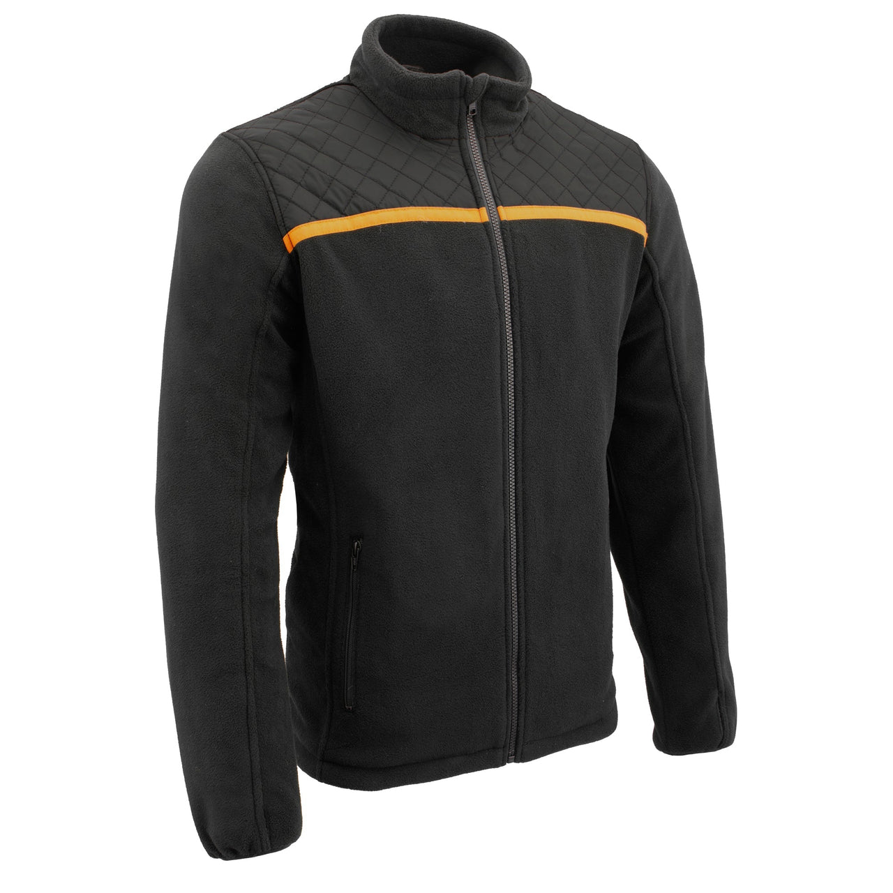 Mens Micro Fleece Zipper Front Jacket w/ Orange Stripe - HighwayLeather