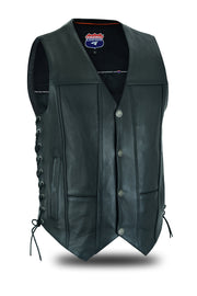 COVINGTON - Men Motorcycle Leather Vest - Gun Pocket, Side Lace, Single panel back, Buffalo Nickle Snaps - HighwayLeather