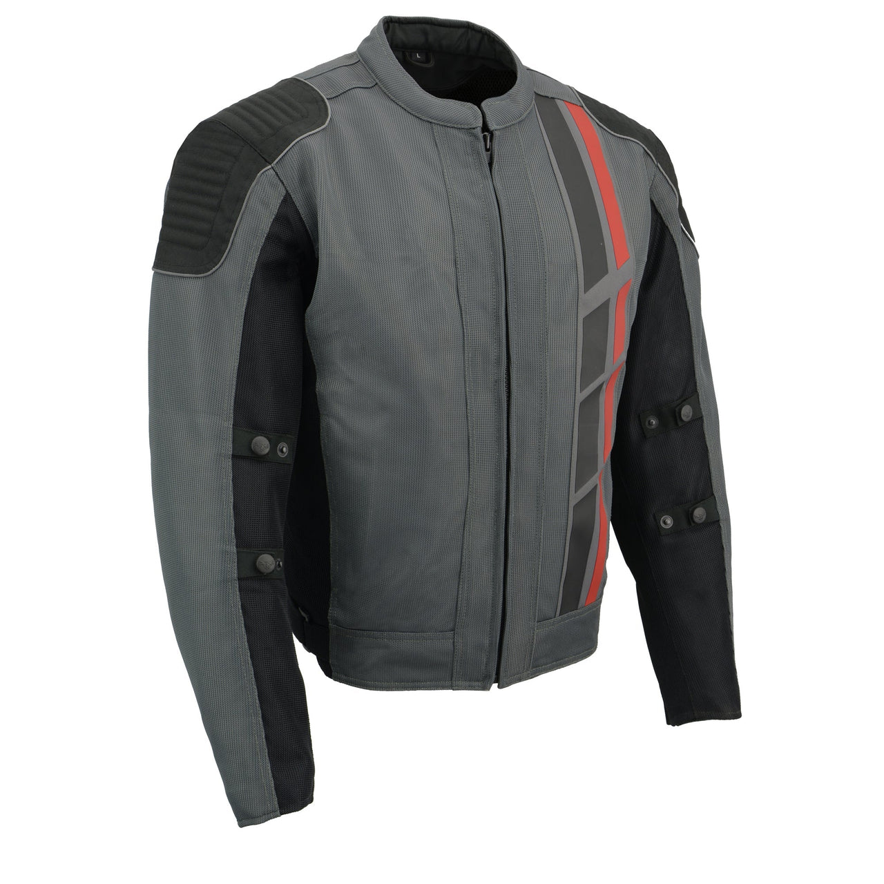 Mens Black & Grey Mesh Armored Racing Jacket w/ Racing Stripes - HighwayLeather