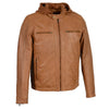 Men's Zipper Front Leather Jacket w/ Removable Hood - HighwayLeather