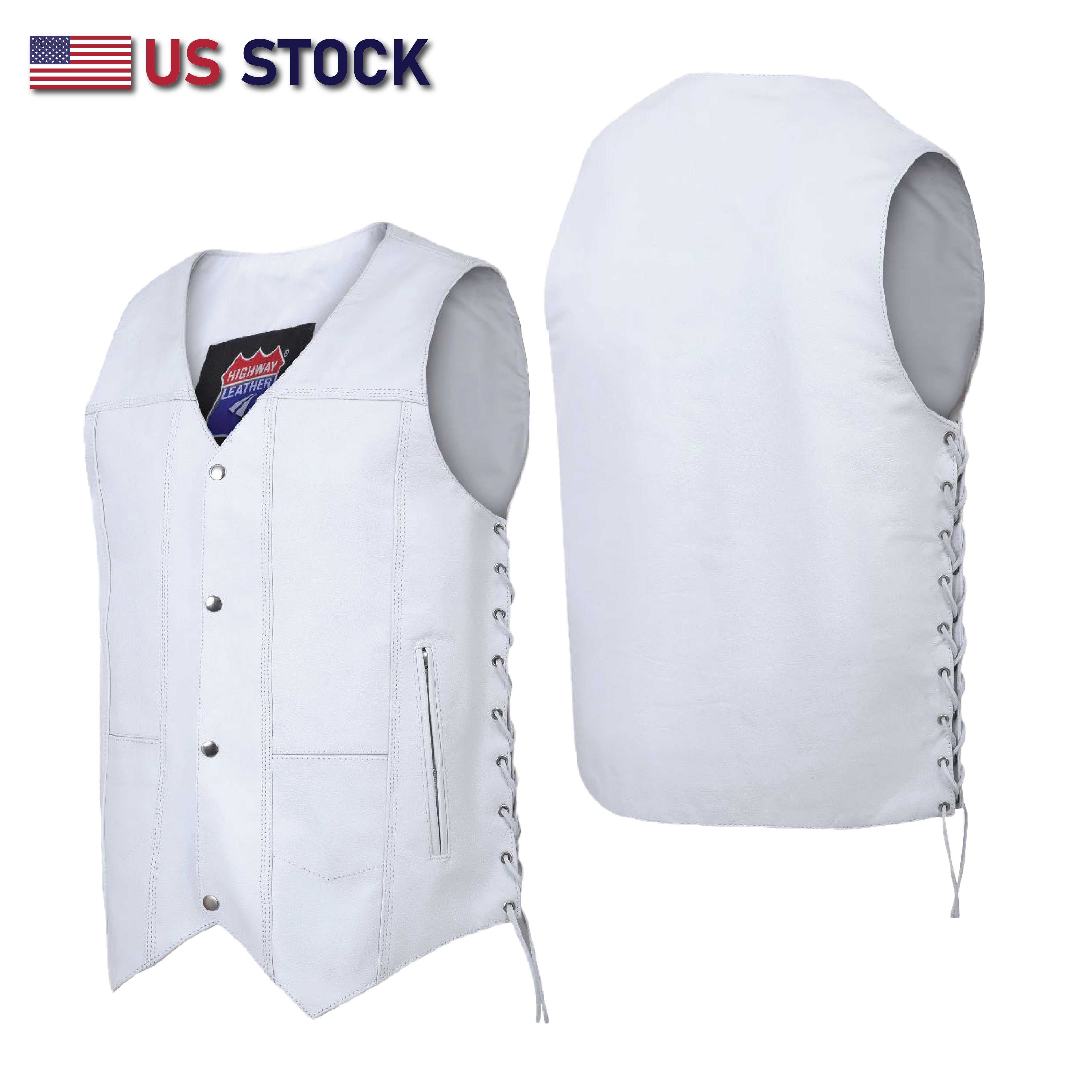 HL3540WHITE Men s Genuine White Leather 10 Pockets Motorcycle Biker Vest ANARCHY White SOA HighwayLeather