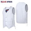 Mens Genuine Leather 10 Pockets Motorcycle Biker Vest ANARCHY White SOA #3540W - HighwayLeather