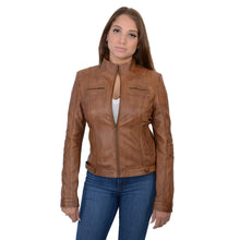 Ladies stand up collar racer jacket with rivet details - HighwayLeather