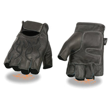 Men's Flame Embroidered Fingerless Glove w/ Gel Palm - HighwayLeather