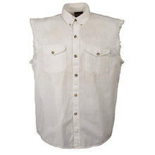 Men's White Lightweight Sleeveless Denim Shirt - HighwayLeather