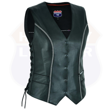 Rhinestone Leather - Women motorcycle vest Bling detail - HighwayLeather