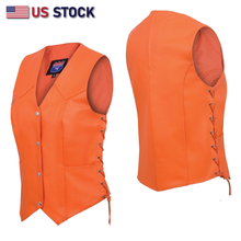 Orange Leather - Women motorcycle Vest Biker Club Concealed Carry 14501ORANGE - HighwayLeather