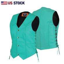 Women's Teal color side laced Leather Vest with Gun pockets for clubs - HighwayLeather