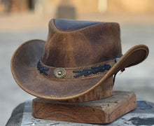 Men's Leather Australian Western Cowboy Style Tan Crazy Horse Bush Hat #80140 - HighwayLeather