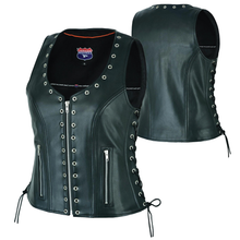 Women's Eyelet  Leather Vest - Longer Length - HighwayLeather