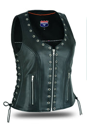 Fashionable Women Motorcycle Leather Ladies Vest Eyelet Trim