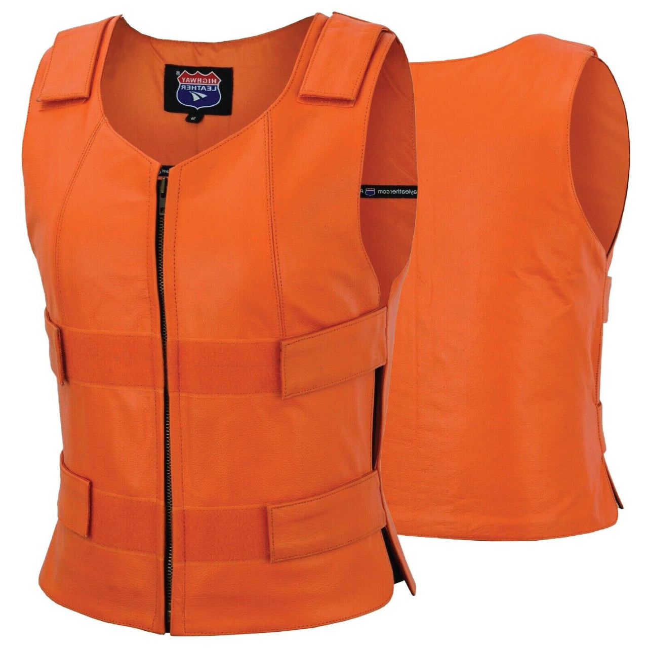 WOMEN ORANGE BULLET PROOF LEATHER VEST - HighwayLeather