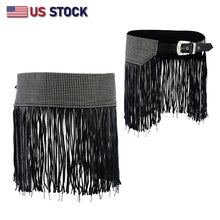 Women Leather Tassel Bling Hip Belt for Vintage Western Design Black Waist Belt - HighwayLeather